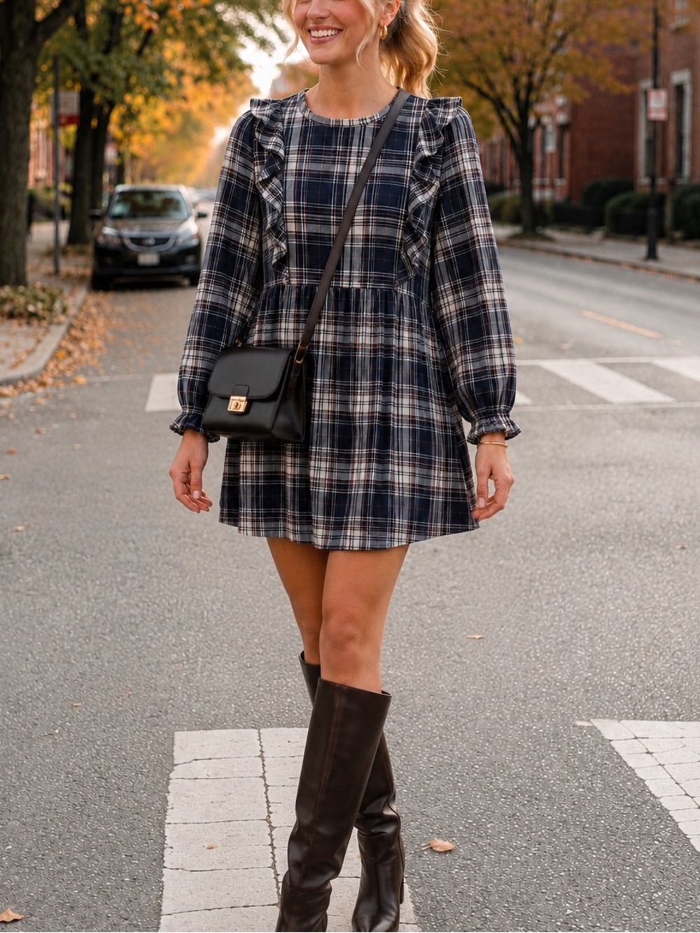 Ann Taylor LOFT Womens Plaid Ruffle Flannel Mini Dress Petite M